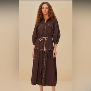 NWT FARM Rio Brown Chemise Midi Dress